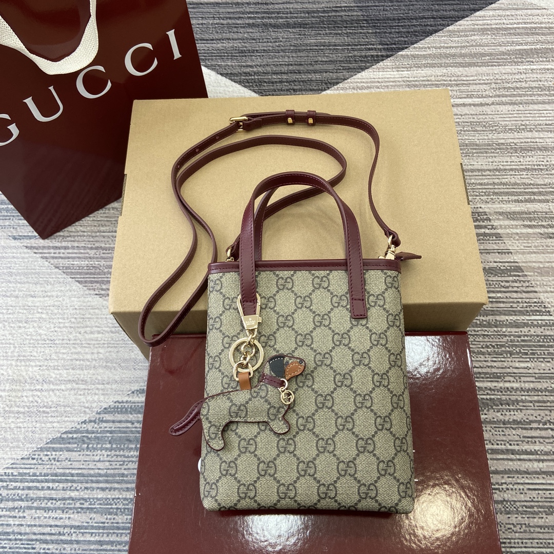 GUCCI GG мини-сумка-тоут с наплечным ремнём, ткань с покрытием, аппликация в виде собачки