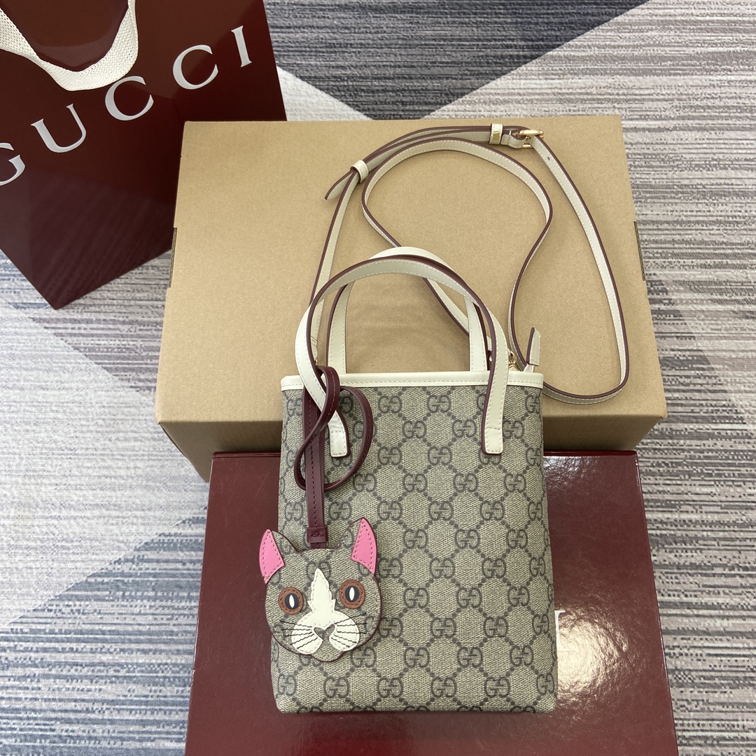 GUCCI GG мини-сумка-тоут с наплечным ремнём, ткань с покрытием, аппликация в виде совы