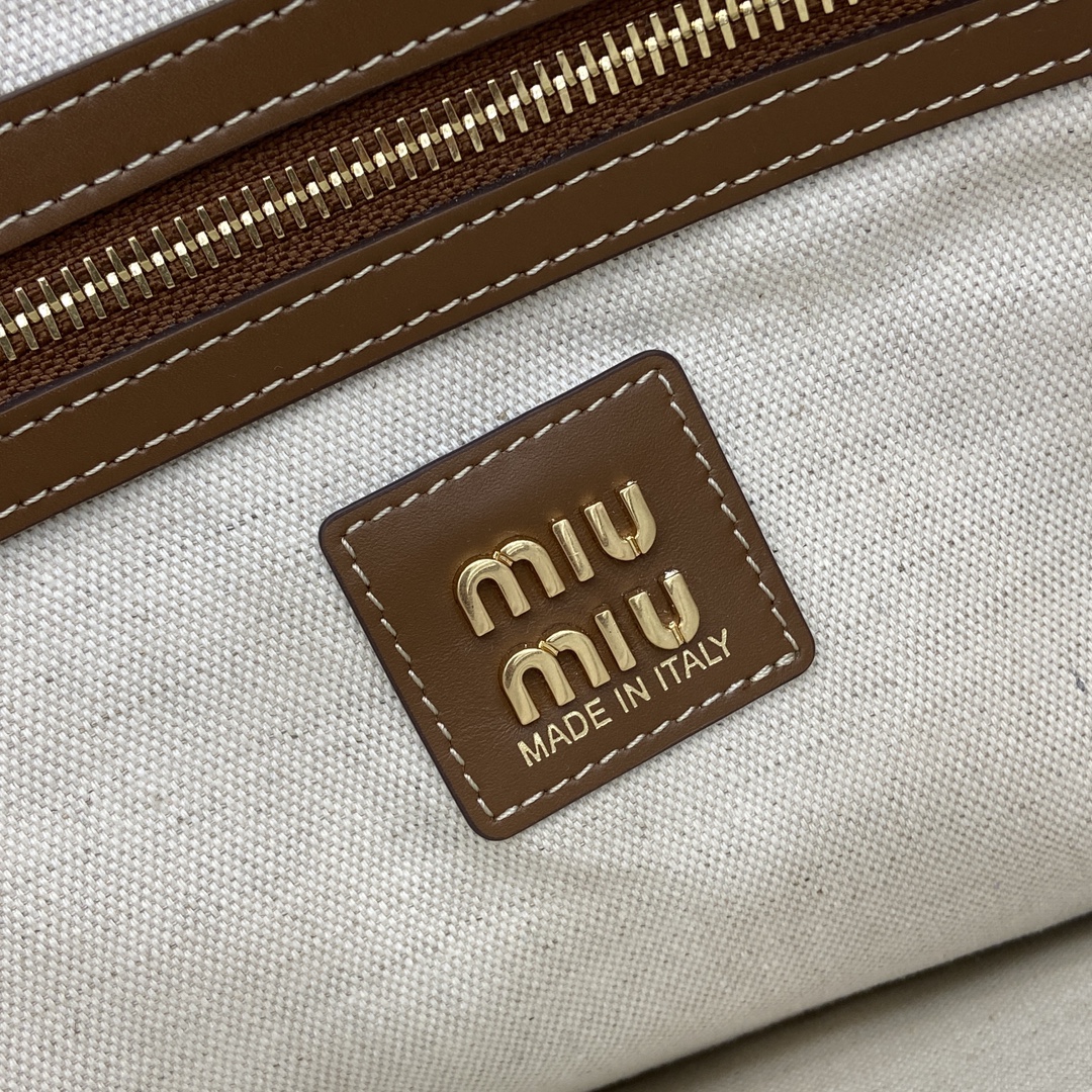 Miu Miu IVY Denim Tote Bag, Women's Shoulder Bag, White and Brown, 5BG231 10 i1735190551 8250 0