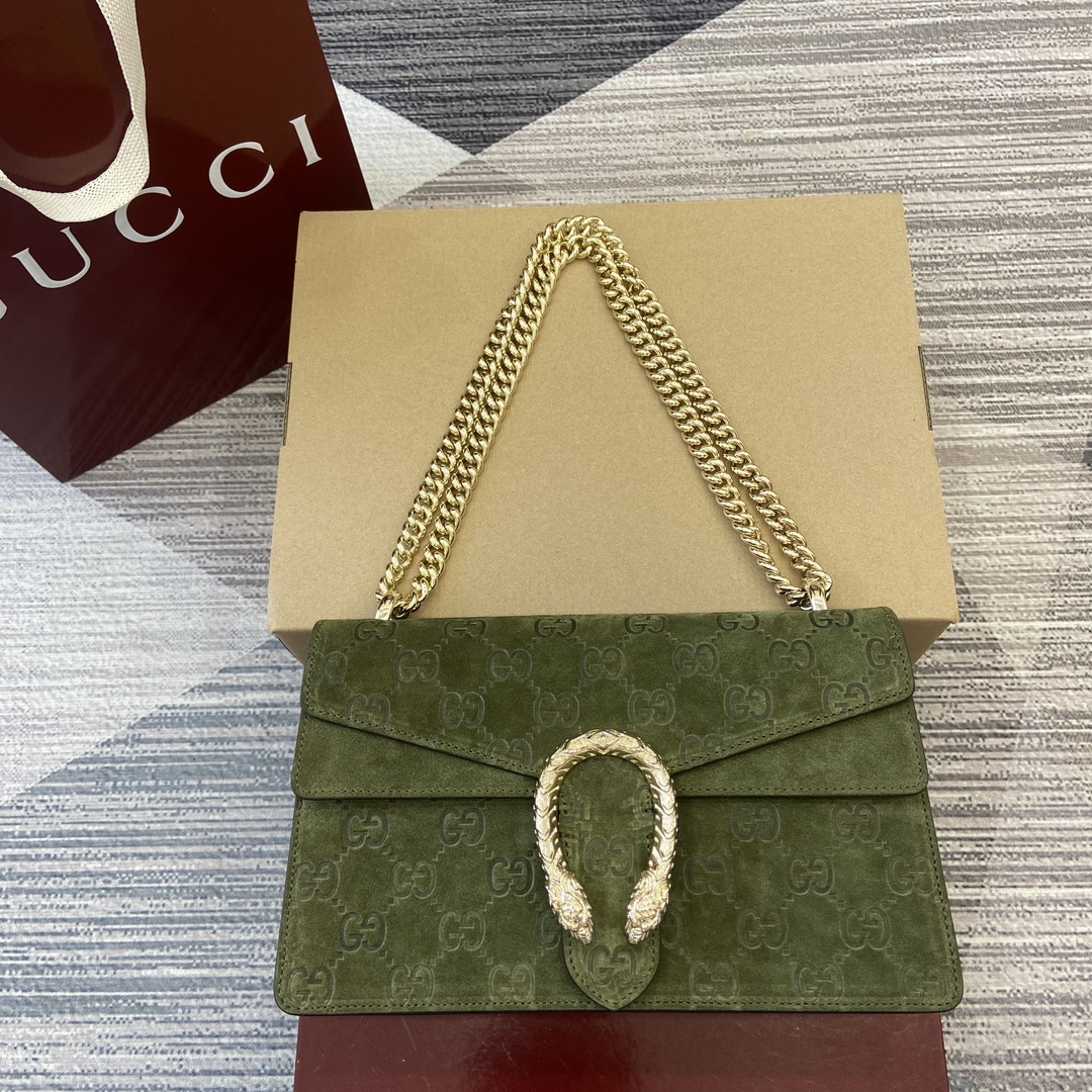 GUCCI Dionysus Green GG Suede Tiger Head Clasp Flap Chain Shoulder Bag