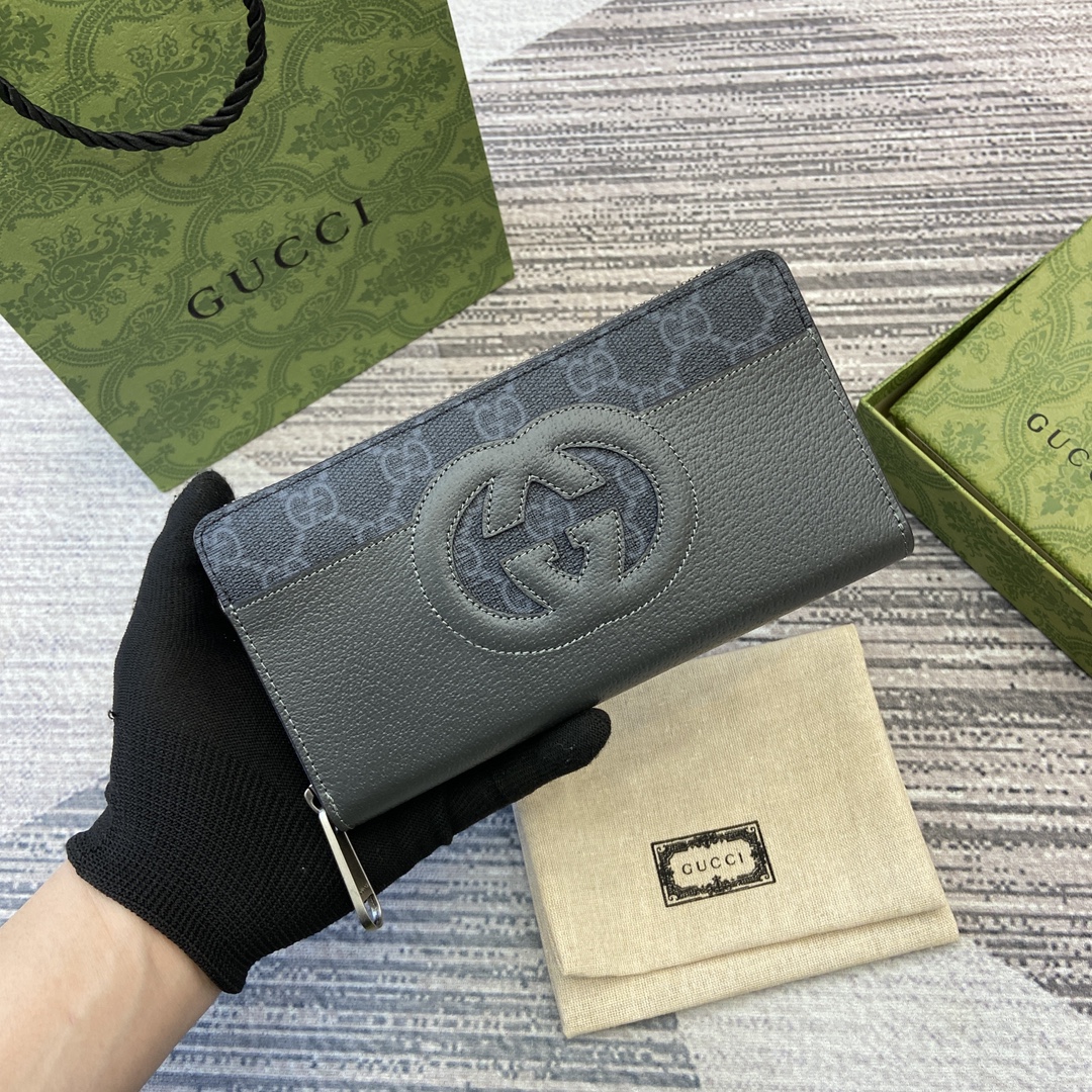 Gucci ажурный длинный кошелек с двойной G GG Supreme канвас с кожаной окантовкой