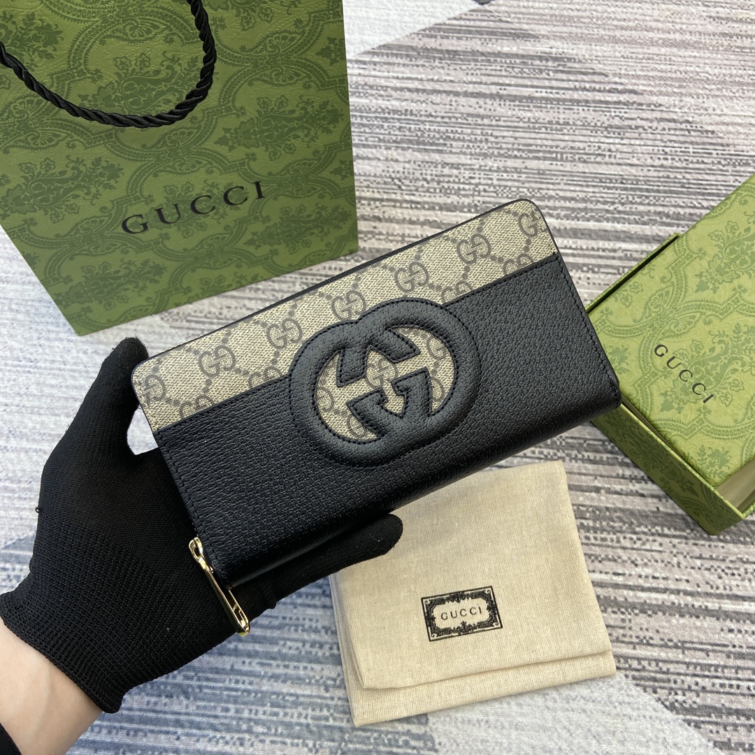 Gucci Interlocking G ажурный длинный кошелек GG Supreme канвас кожа
