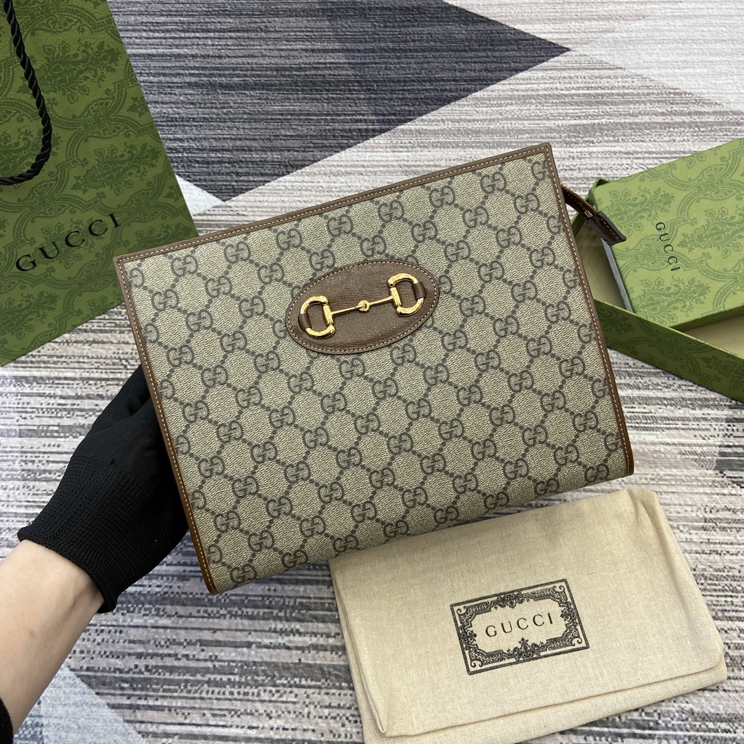 GUCCI 1955马衔扣 手拿包 拉链封口 PVC