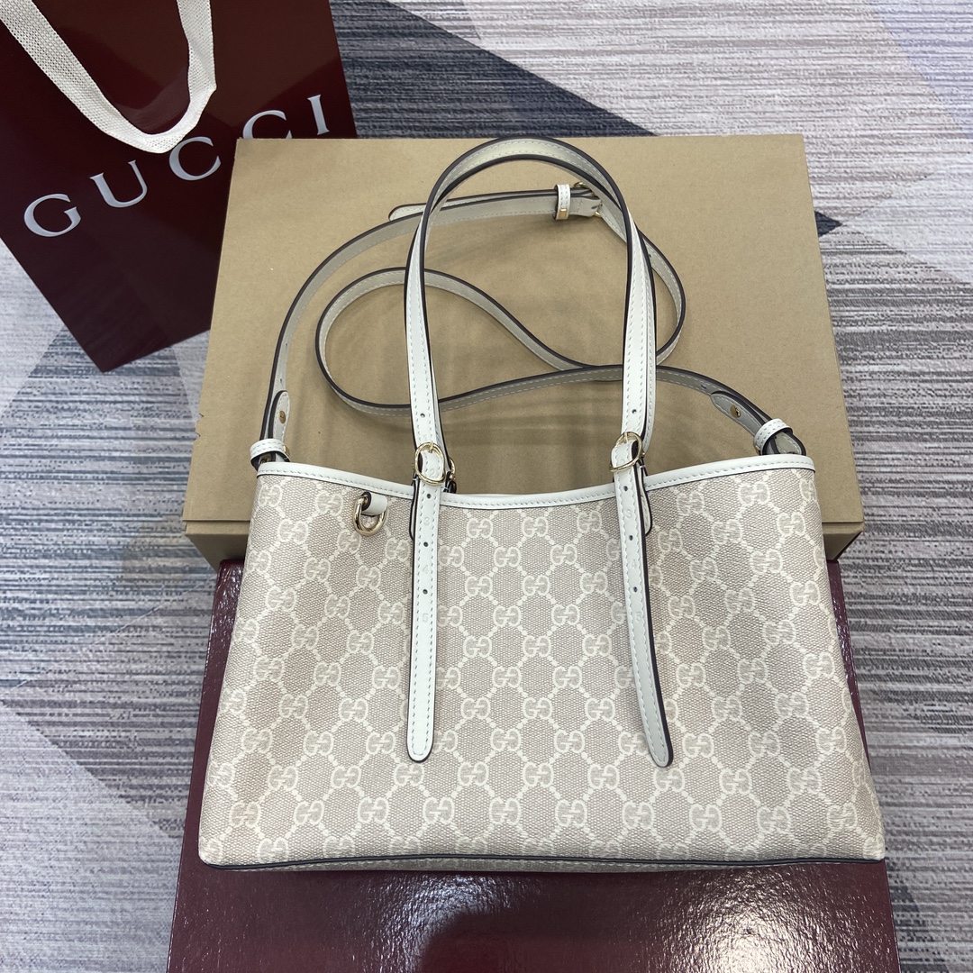 GUCCI Ophidia Tote Bag GG Pattern Striped Web PVC Oatmeal