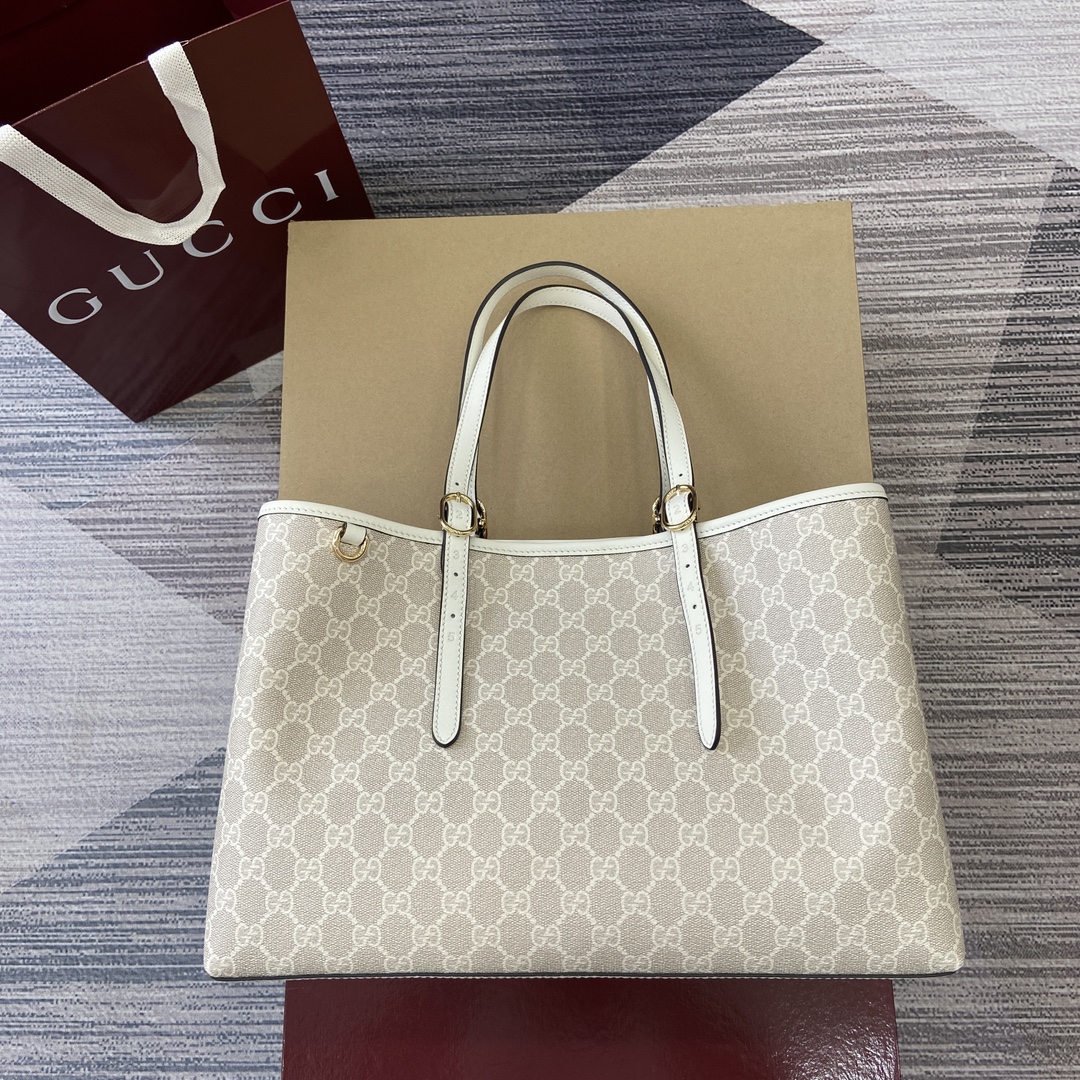 GUCCI GG Emblem Medium Tote Bag Coated Fabric Adjustable Handles