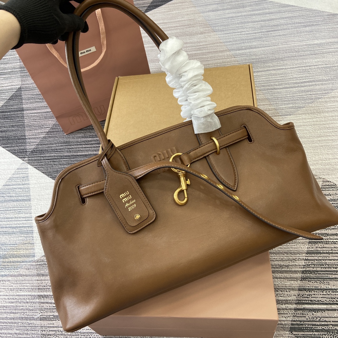 Miu Miu Adventure Nappa Leather Handbag, Brown, 44x22.5x14.5cm, Model 5BG310 1 i1741685243 1328 0