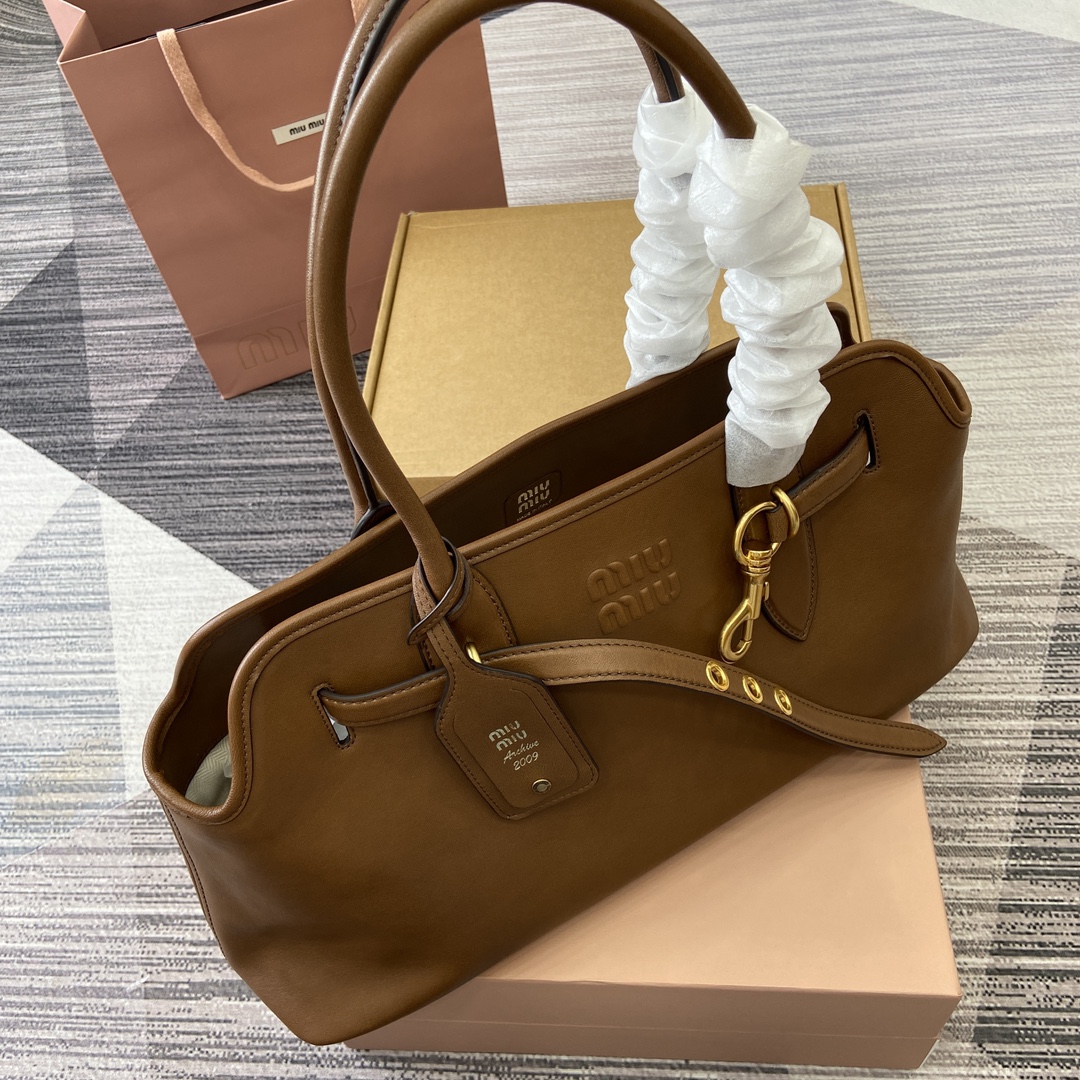 Miu Miu Adventure Nappa Leather Handbag, Brown, 44x22.5x14.5cm, Model 5BG310 11 i1741685243 5082 0