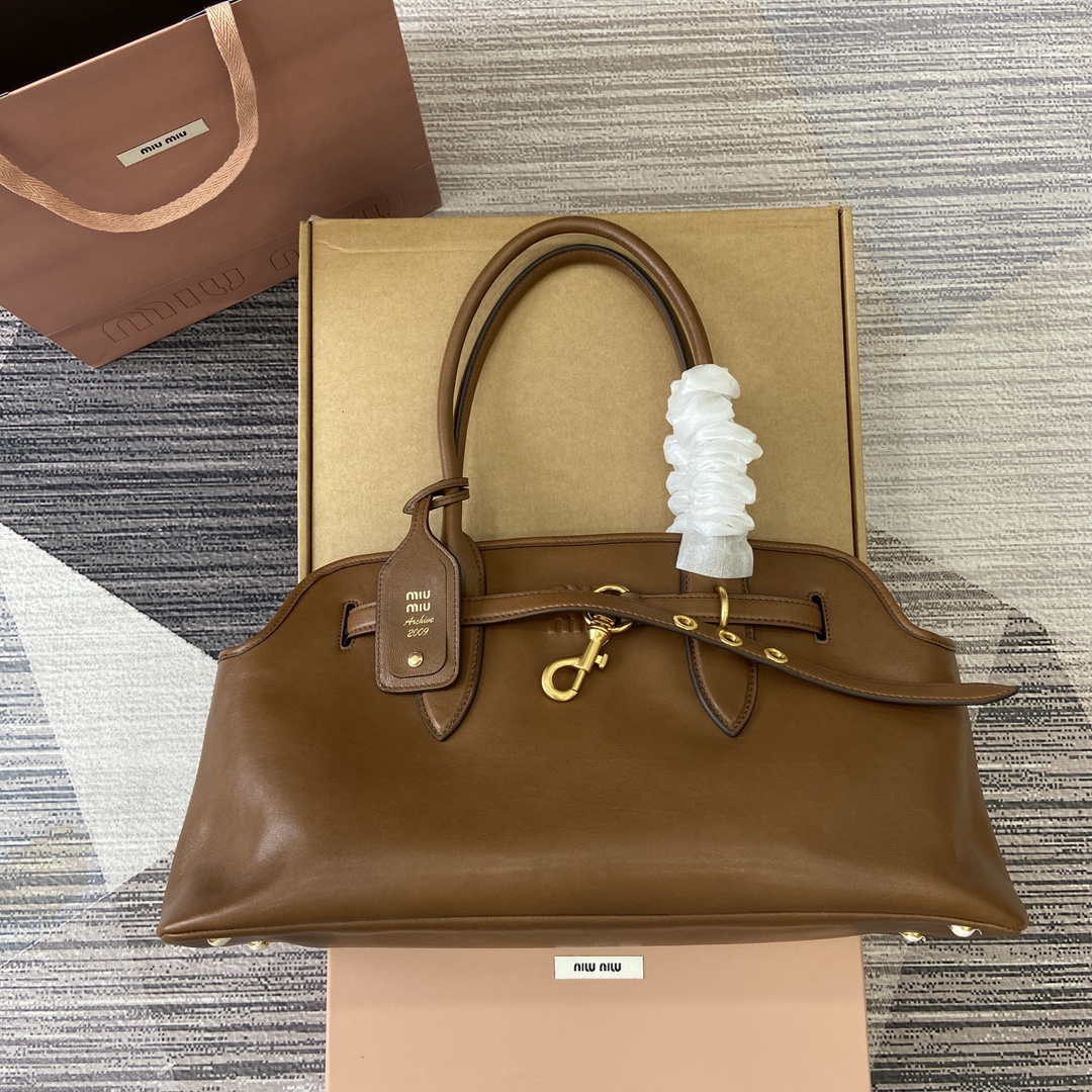 Miu Miu Adventure Nappa Leather Handbag, Brown, 44x22.5x14.5cm, Model 5BG310 2 i1741685244 2341 0