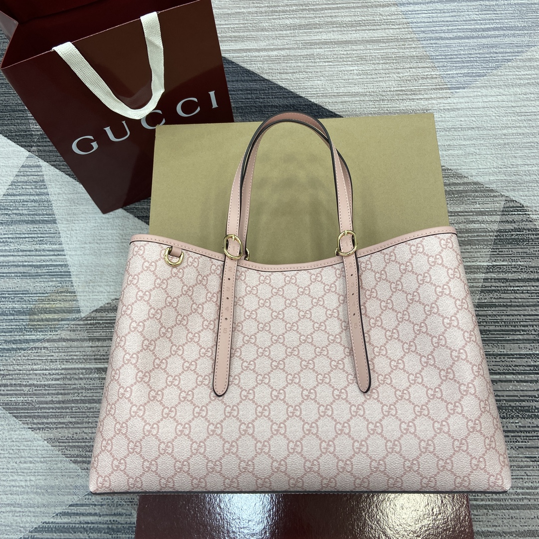 GUCCI GG Emblem Medium Tote Bag Adjustable Handles Magnetic Snap