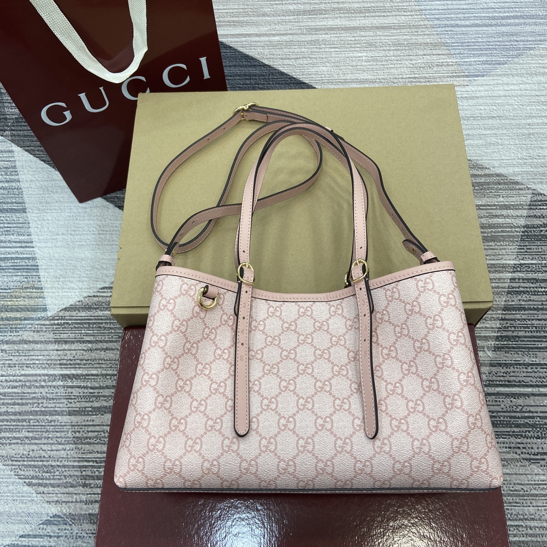 GUCCI GG Emblem Small Tote Bag Light Pink Adjustable Handles