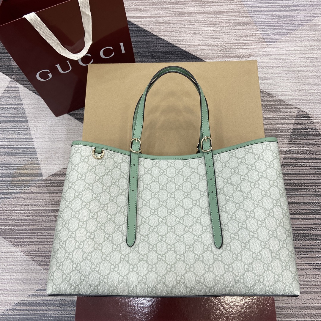 GUCCI GG Emblem Medium Tote Bag Adjustable Handles Magnetic Snap