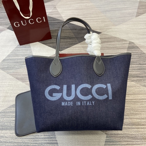 Gucci Totissima Medium Tote Bag in Blue Denim with 'Made in Italy' Print 1 Gucci Totissima Medium Tote Bag in Blue Denim with 'Made in Italy' Print