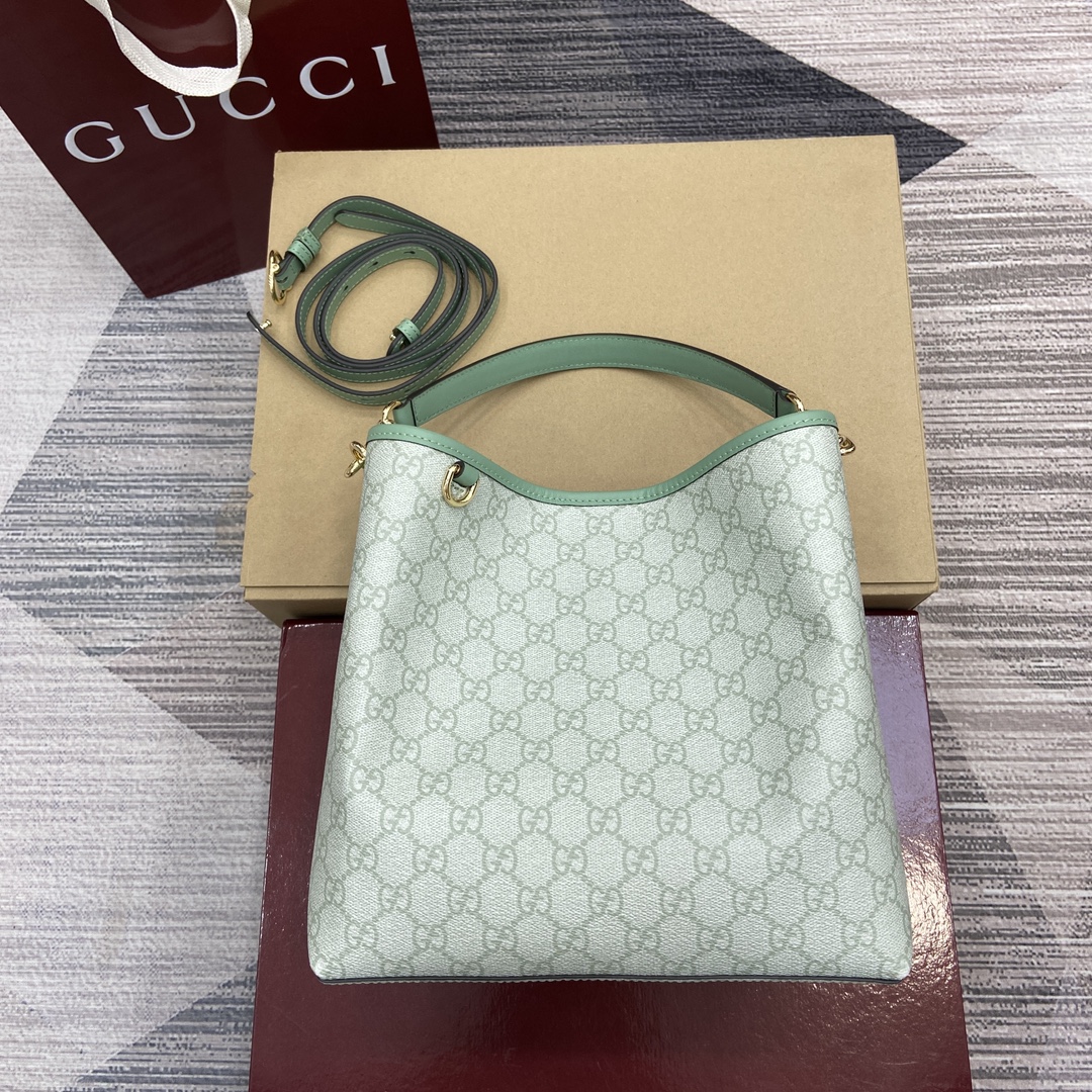 GUCCI GG Emblem Small Shoulder Bag Coated Fabric Leather Trim