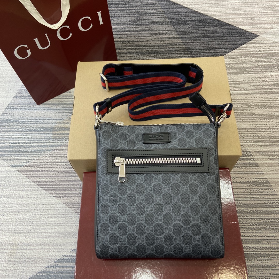 GUCCI сумка кросс-боди PVC с красно-зелёной лентой, плоская лента, молния