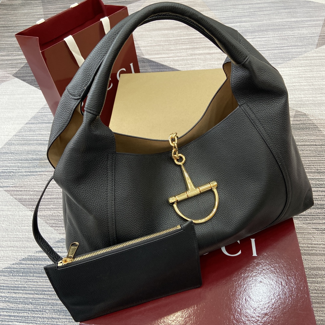 Gucci Softbit Black Leather Shoulder Bag with Horsebit Detail, 46 cm 8 i1743760855 3815 0