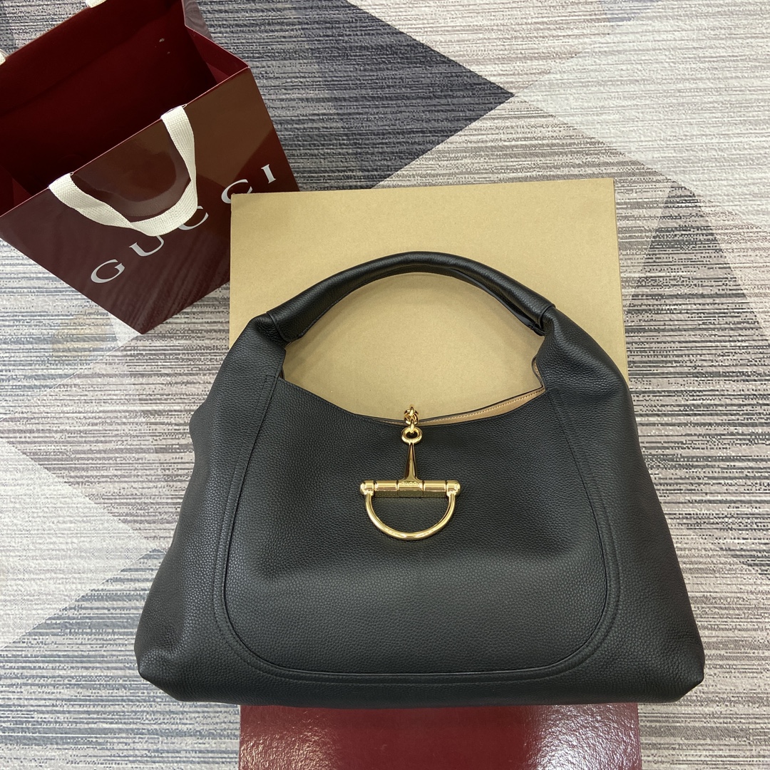 Gucci Softbit Black Leather Shoulder Bag with Horsebit Detail, 46 cm 3 i1743760855 5360 0