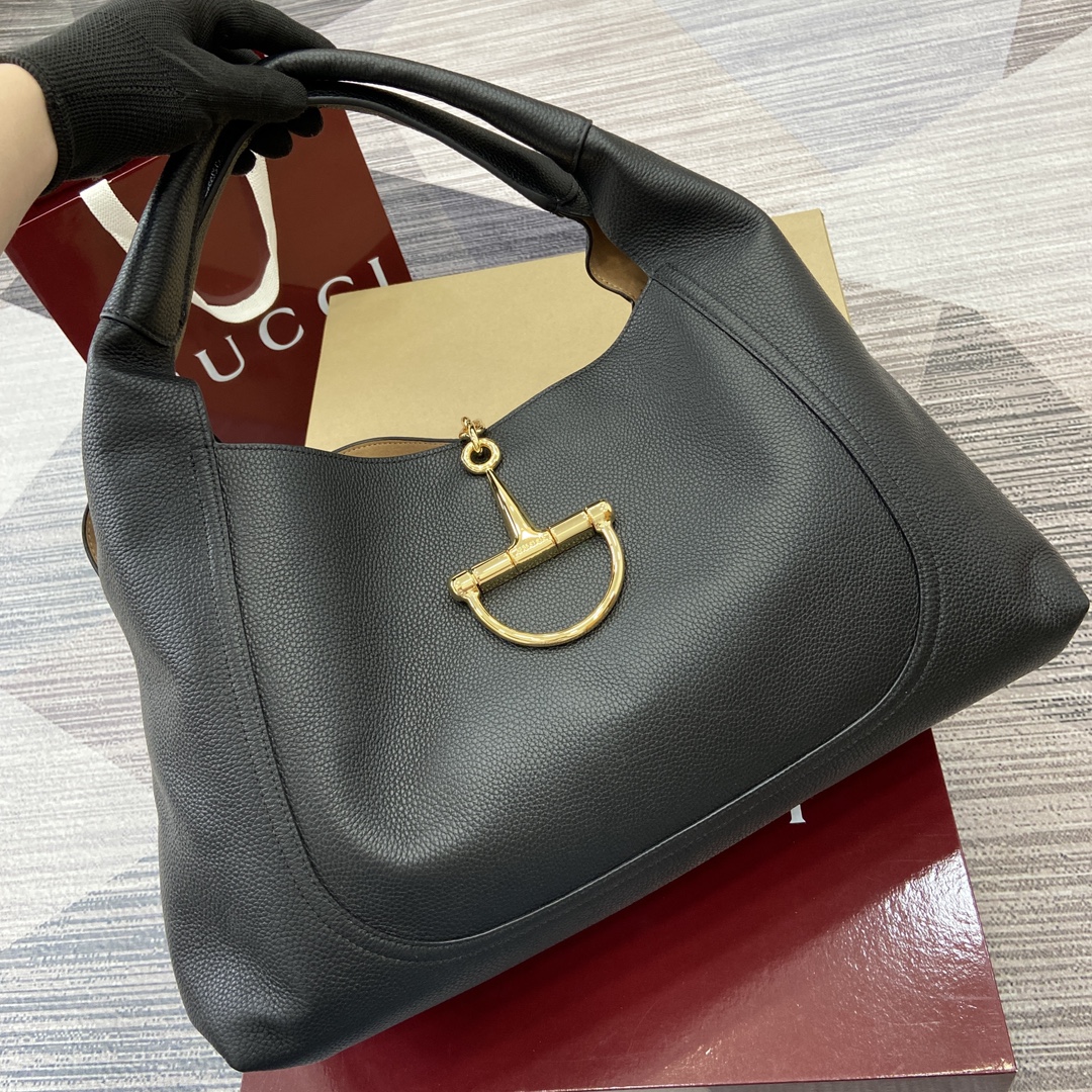 Gucci Softbit Black Leather Shoulder Bag with Horsebit Detail, 46 cm 2 i1743760855 9513 0