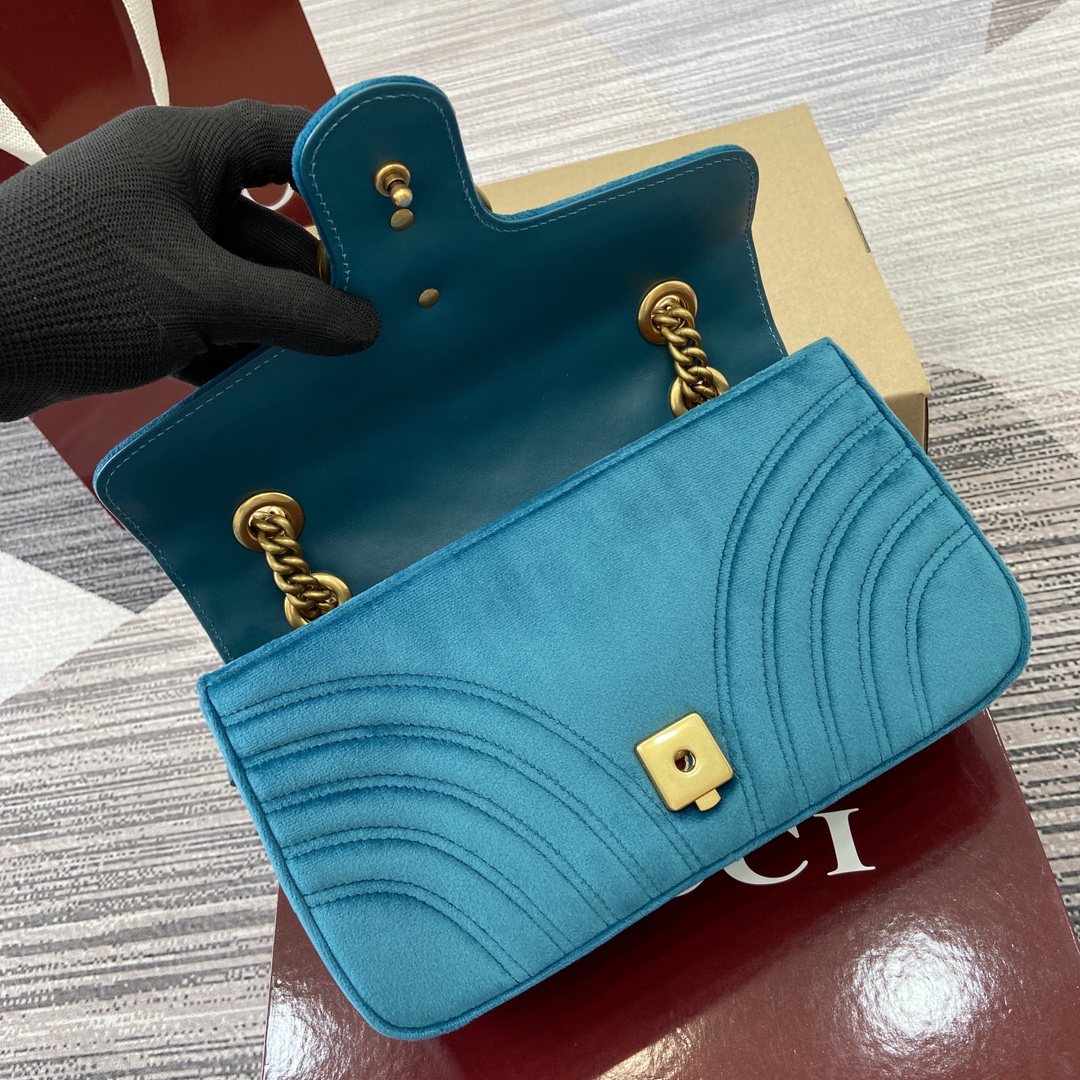 Gucci Marmont Velvet Shoulder Bag, Turquoise, Chain Strap, GG Logo 9 i1743761187 2801 12
