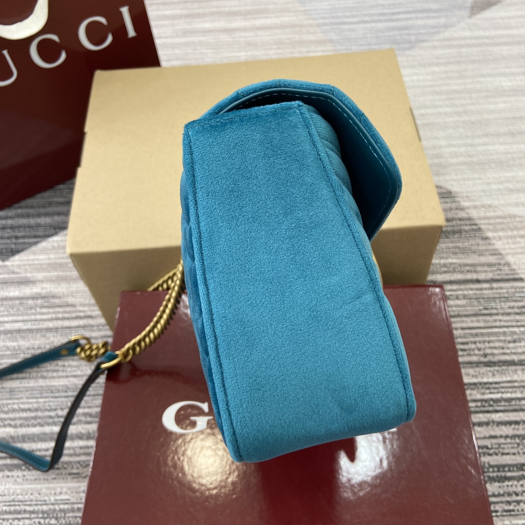 Gucci Marmont Velvet Shoulder Bag, Turquoise, Chain Strap, GG Logo 5 i1743761187 3815 11