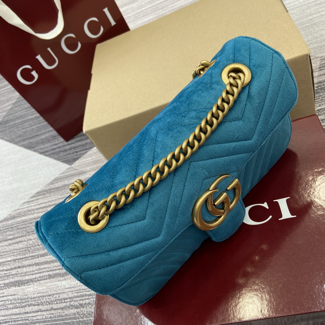 Gucci Marmont Velvet Shoulder Bag, Turquoise, Chain Strap, GG Logo 15 i1743761187 5508 10