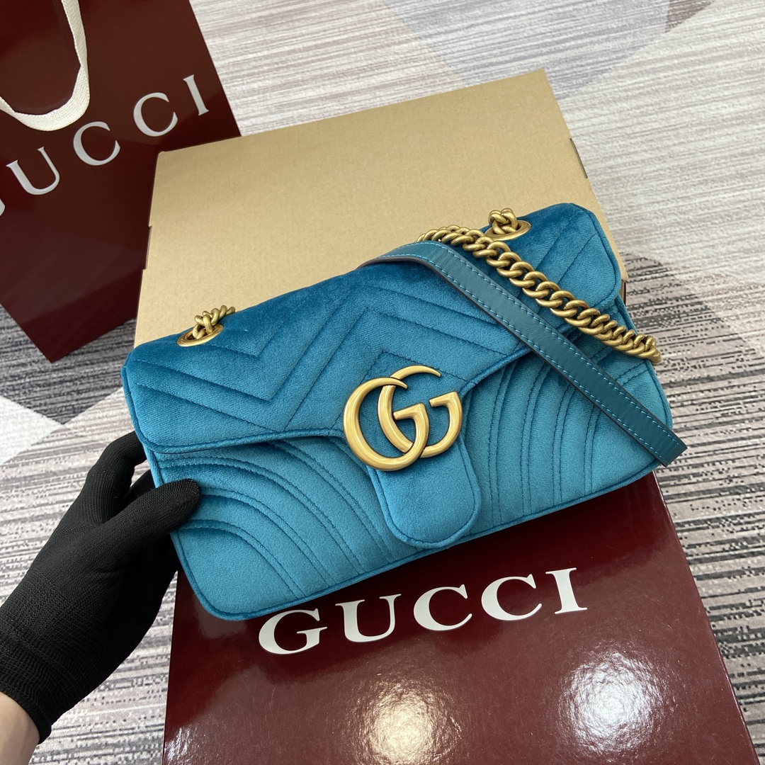 Gucci Marmont Velvet Shoulder Bag, Turquoise, Chain Strap, GG Logo 2 i1743761187 5775 6