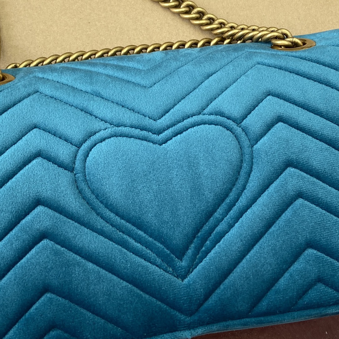 Gucci Marmont Velvet Shoulder Bag, Turquoise, Chain Strap, GG Logo 6 i1743761187 6305 14