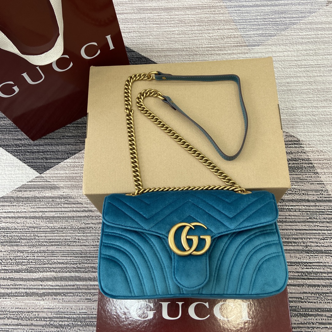 Gucci Marmont Velvet Shoulder Bag, Turquoise, Chain Strap, GG Logo 3 i1743761187 8061 8