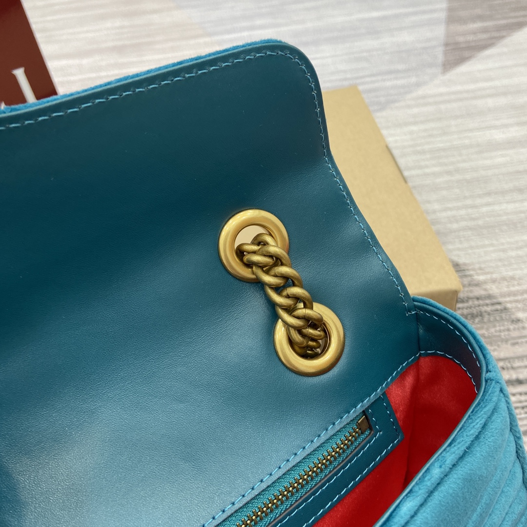 Gucci Marmont Velvet Shoulder Bag, Turquoise, Chain Strap, GG Logo 11 i1743761187 8113 3