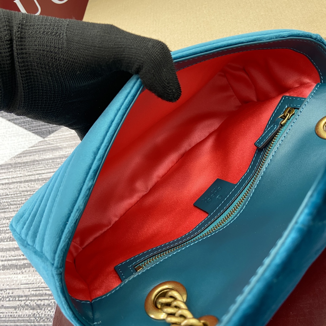 Gucci Marmont Velvet Shoulder Bag, Turquoise, Chain Strap, GG Logo 10 i1743761187 8335 5