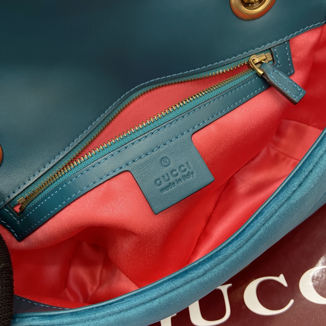 Gucci Marmont Velvet Shoulder Bag, Turquoise, Chain Strap, GG Logo 12 i1743761187 9525 7
