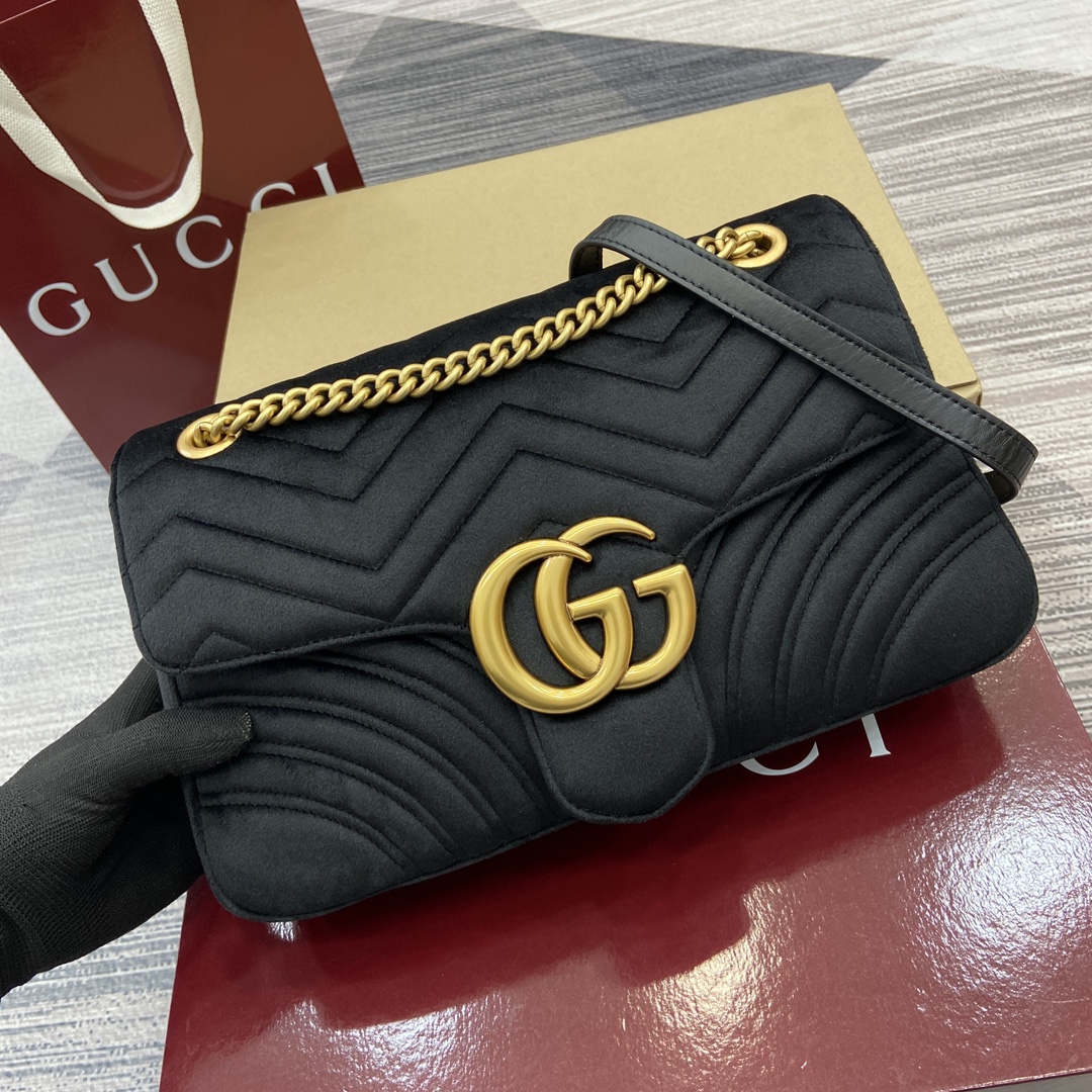 Gucci Marmont Velvet Shoulder Bag, Black, 31 cm - Iconic Style & Versatile Design 1 i1743835439 187 0