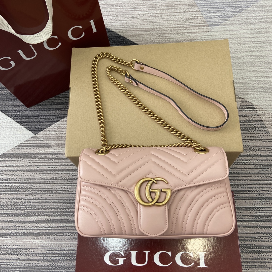 Gucci Marmont Leather Shoulder Bag with Chain, Light Pink, 26cm 2 i1743870106 7704 0
