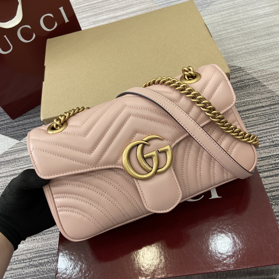 Gucci Marmont Leather Shoulder Bag with Chain, Light Pink, 26cm 1 i1743870106 9618 0