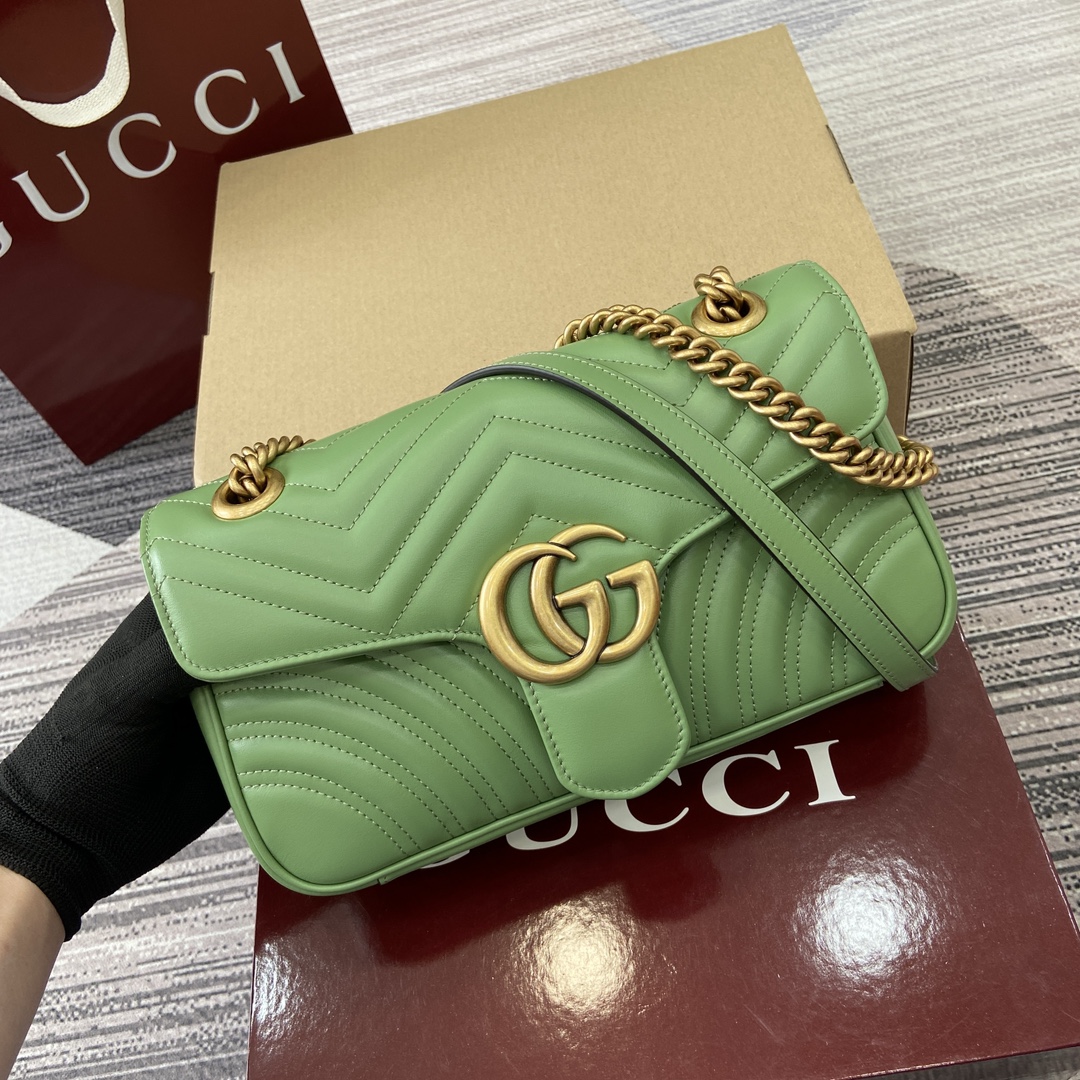 Gucci Marmont Avocado Green Leather Shoulder Bag with Chain Strap 2 i1743870162 1966 0