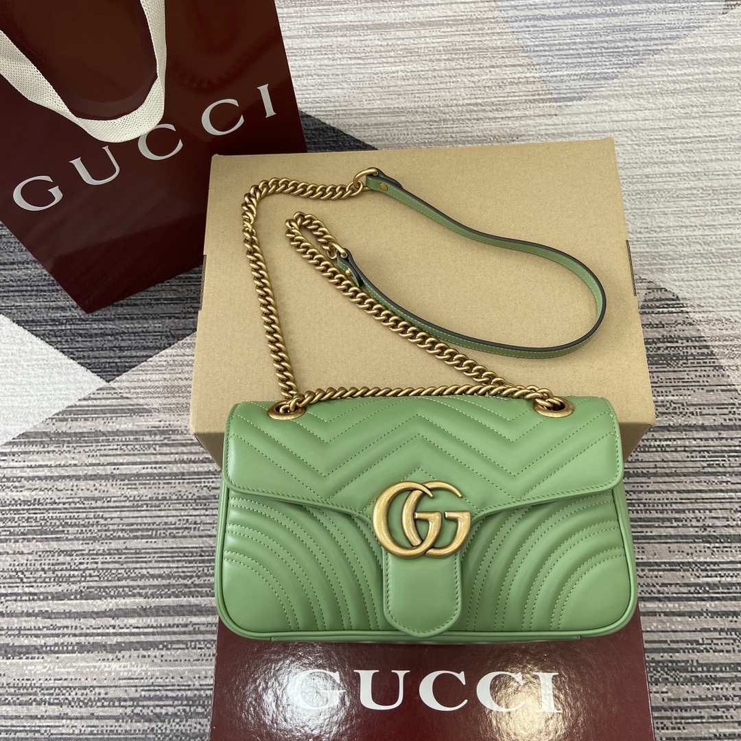 Gucci Marmont Avocado Green Leather Shoulder Bag with Chain Strap 3 i1743870162 8425 0