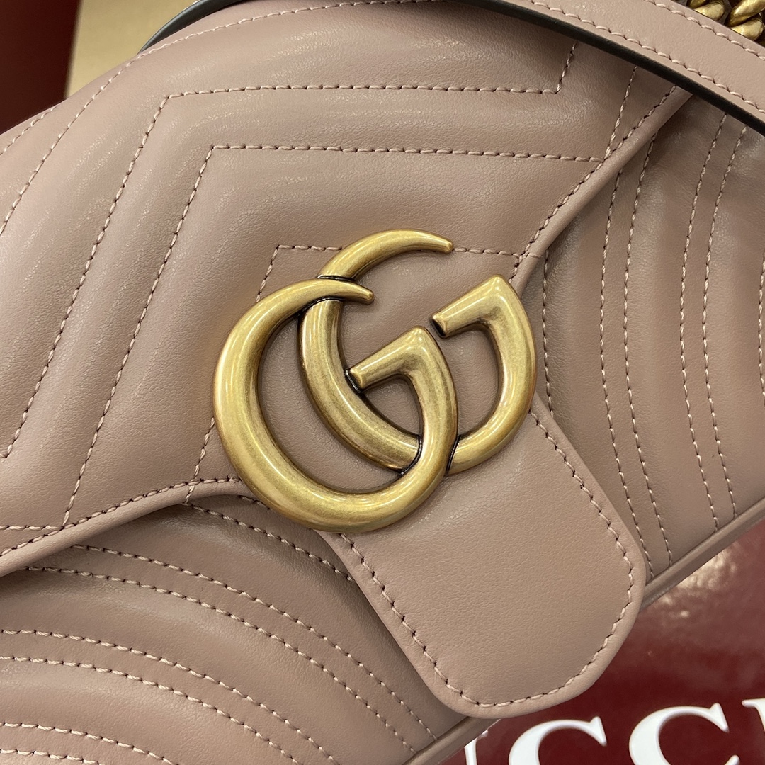 Gucci Marmont Leather Shoulder Bag with Chain Strap - Nude Pink 7 i1743870220 342 0