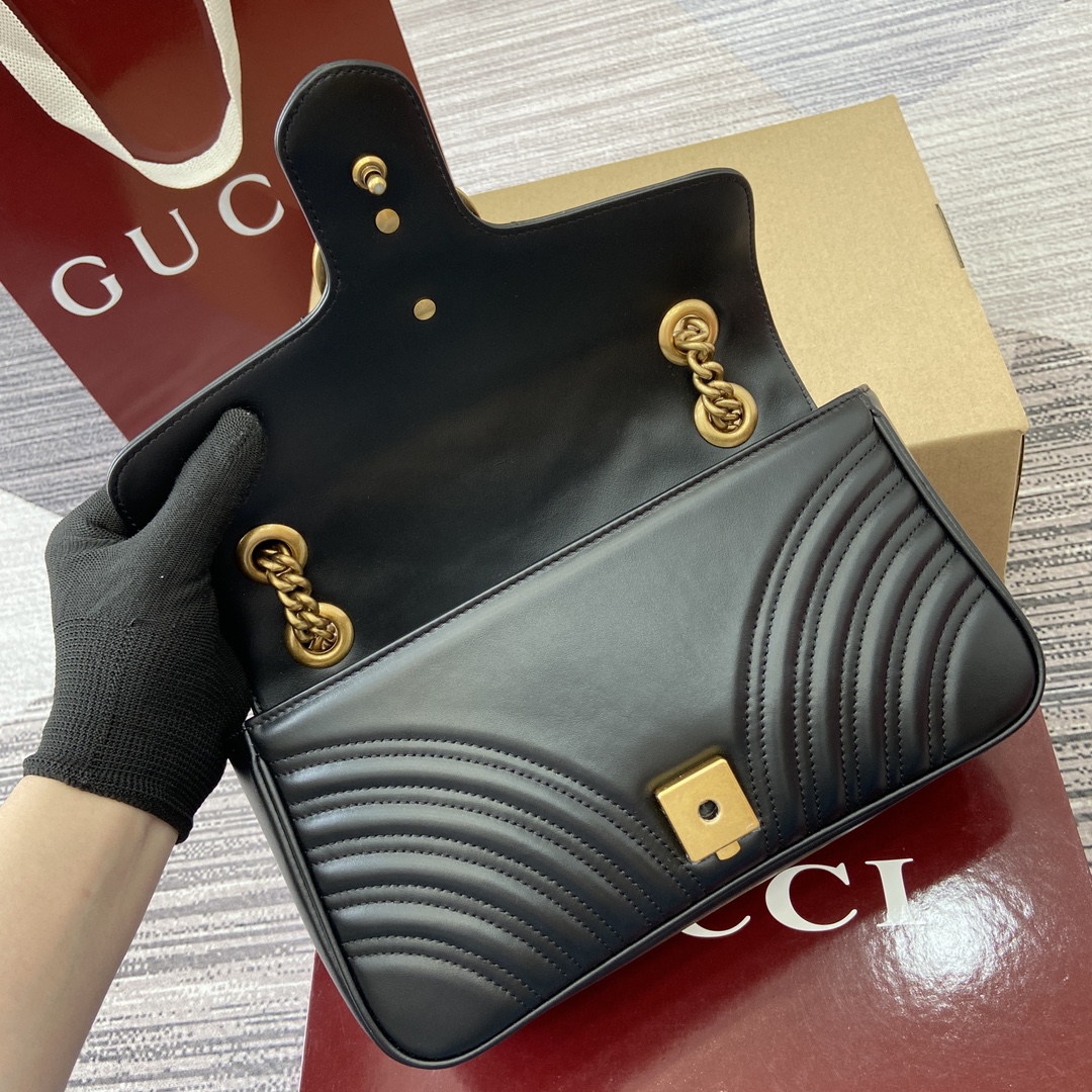Gucci Marmont Chain Shoulder Bag - Black Leather with Gold-Toned Hardware 9 i1743870246 2137 3