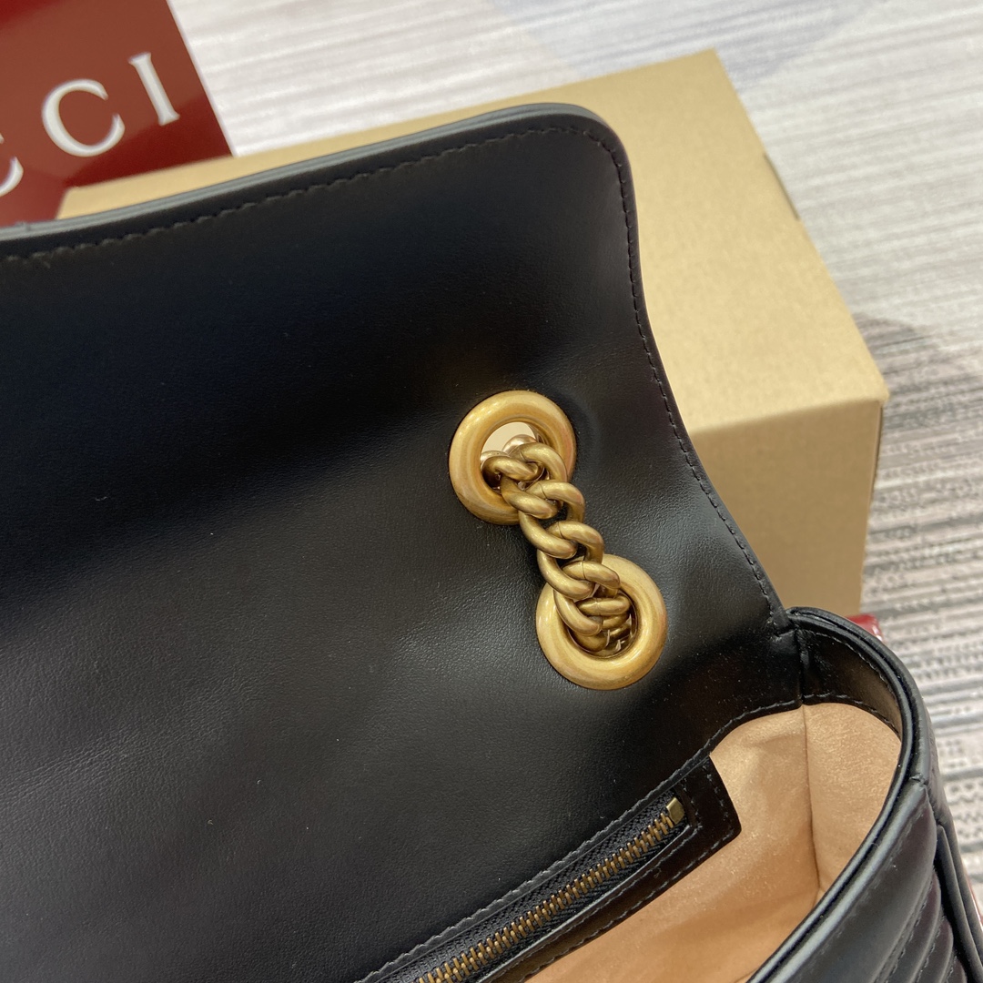 Gucci Marmont Chain Shoulder Bag - Black Leather with Gold-Toned Hardware 11 i1743870248 185 0