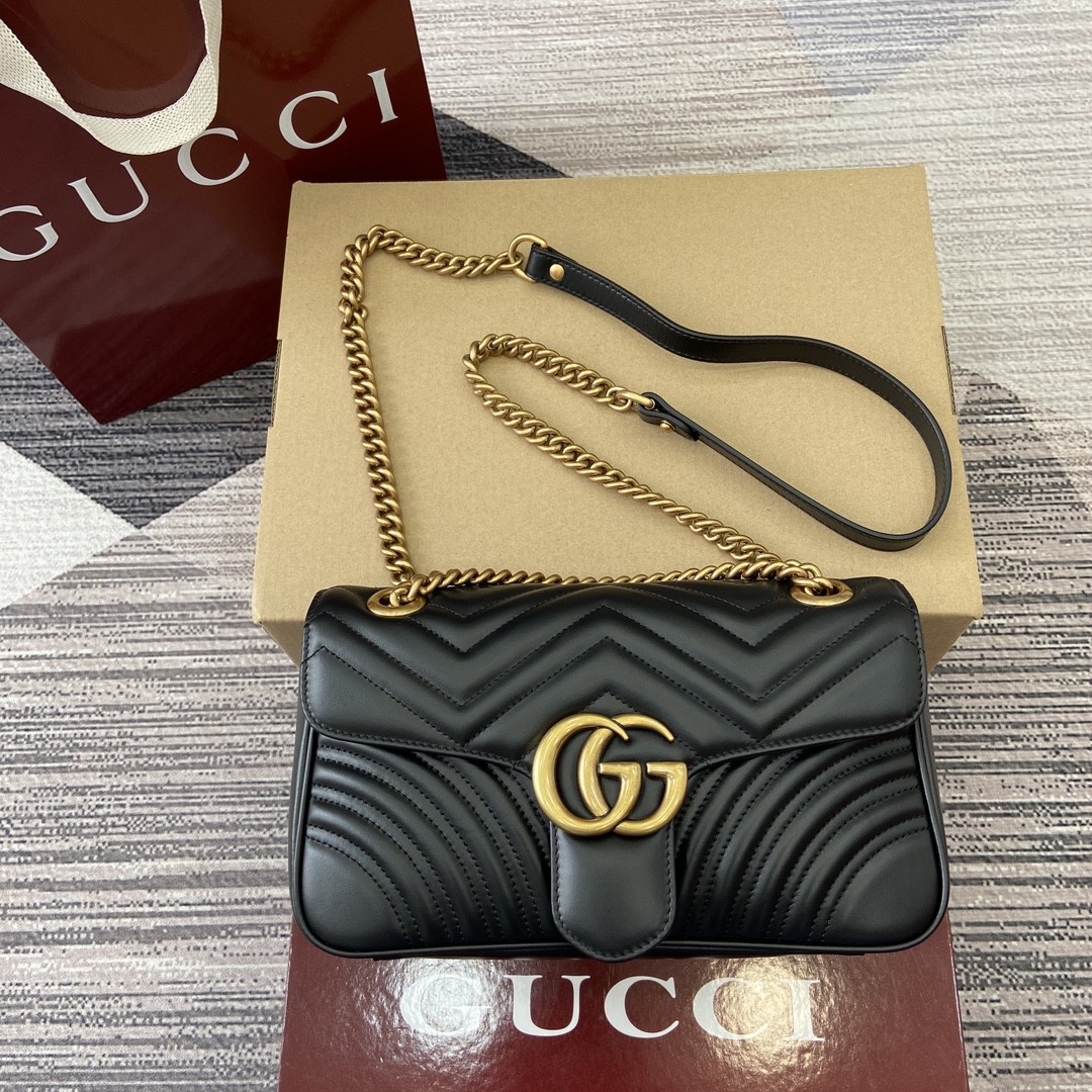 Gucci Marmont Chain Shoulder Bag - Black Leather with Gold-Toned Hardware 3 i1743870248 9847 0