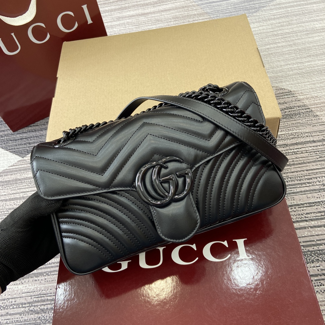 Gucci Marmont Black Leather Shoulder Bag with Chain Strap and Double G Detail 2 i1743870266 1470 0