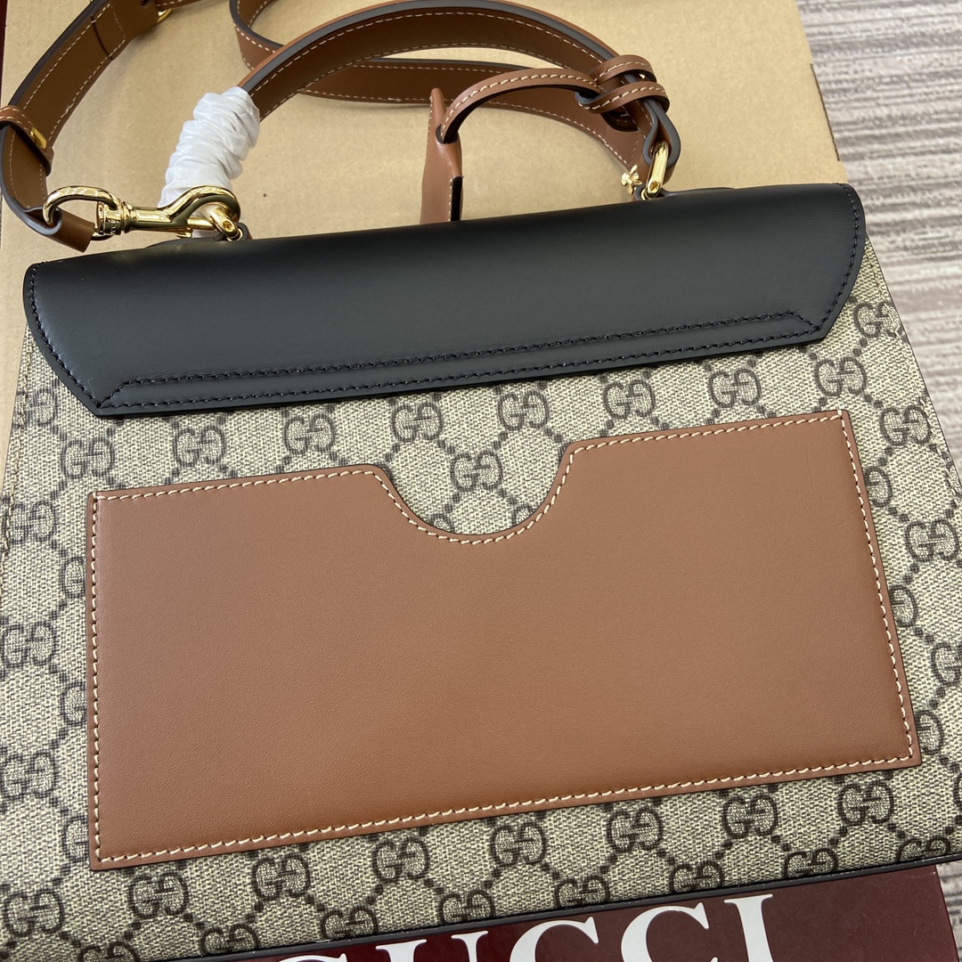 Gucci padlock top handle bag in GG supreme canvas with black leather 13 i1744218264 2595 0