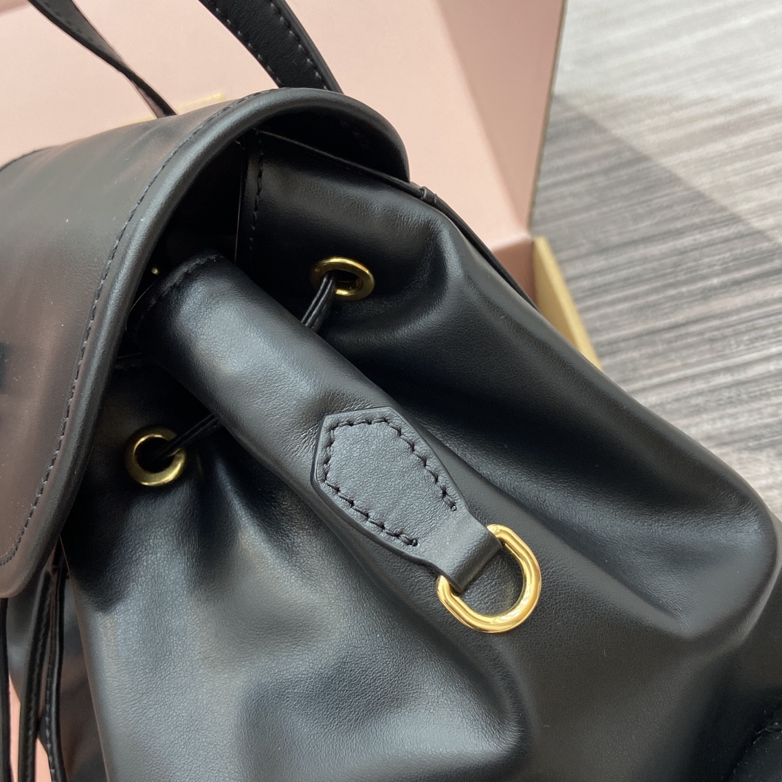 Miu Miu Black Leather Drawstring Backpack Convertible Shoulder Bag 5BZ042 14 i1744340986 1251 0