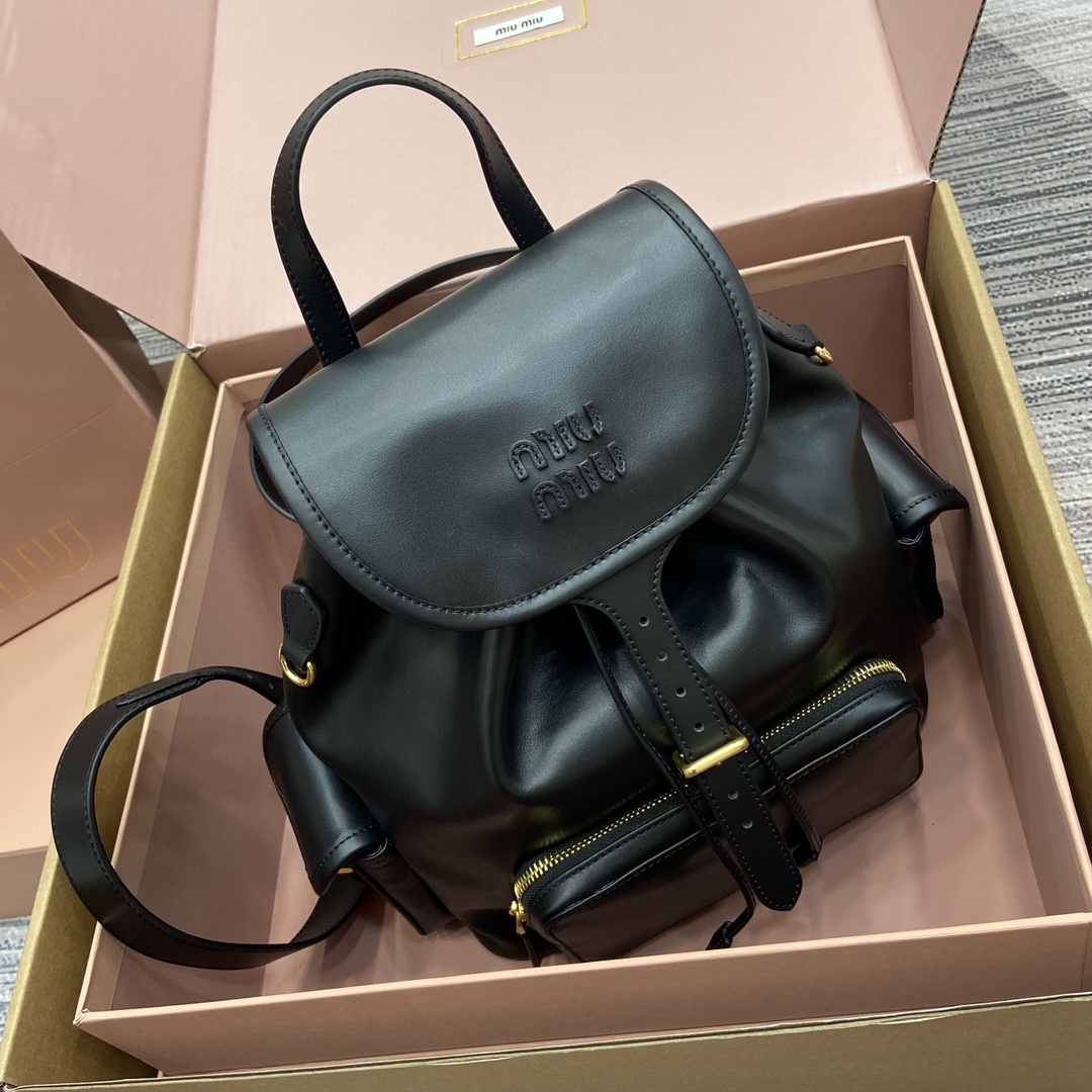 Miu Miu Black Leather Drawstring Backpack Convertible Shoulder Bag 5BZ042 13 i1744340986 9029 0