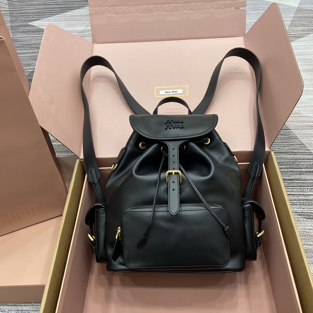 Miu Miu Black Leather Drawstring Backpack Convertible Shoulder Bag 5BZ042 12 i1744340986 9063 0
