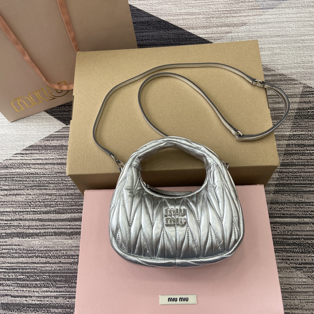 Miu Miu Mini MiuWander Silver Lambskin Matelassé Shoulder Bag 2 i1744539102 9768 0