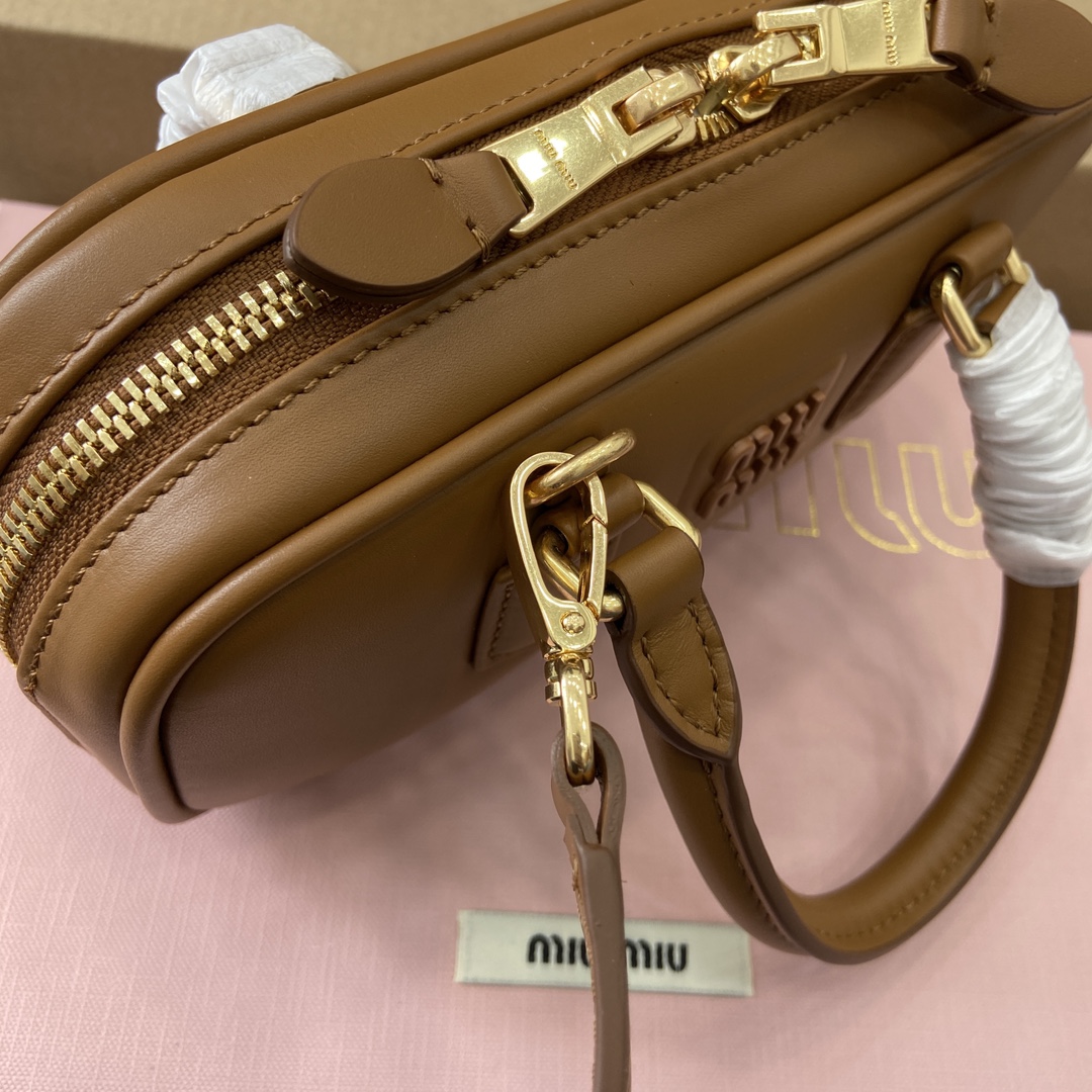 Miu Miu Arcadie Leather Mini Bowling Bag, Brown, 19X10X5cm, Model: 5B 12 i1744539227 5035 0