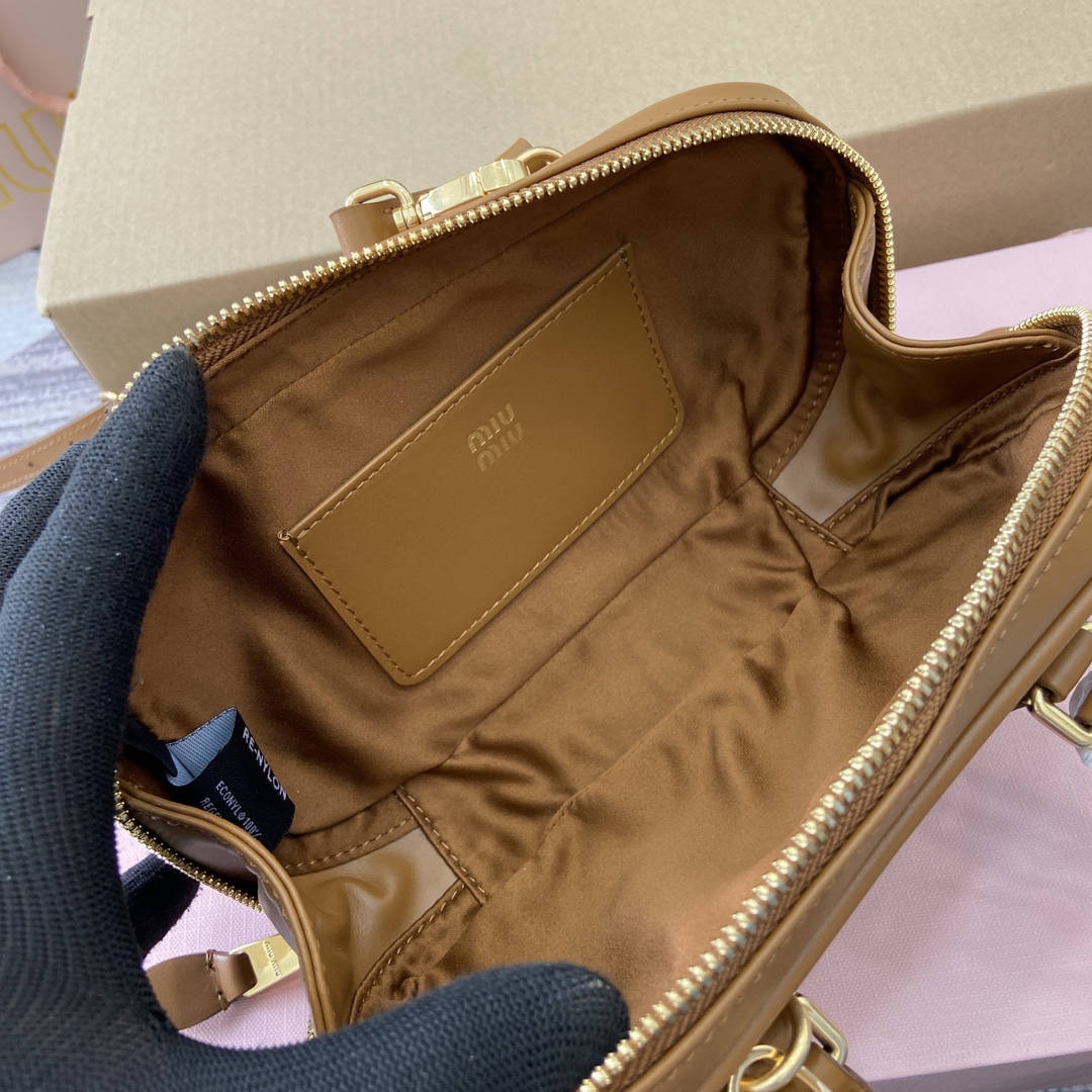 Miu Miu Arcadie Leather Mini Bowling Bag, Brown, 19X10X5cm, Model: 5B 9 i1744539227 5351 2