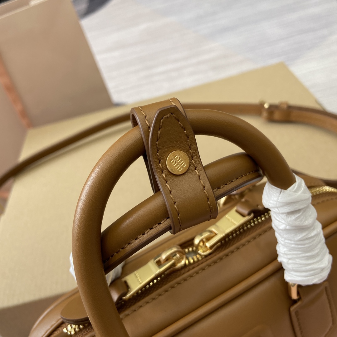 Miu Miu Arcadie Leather Mini Bowling Bag, Brown, 19X10X5cm, Model: 5B 11 i1744539227 7246 7