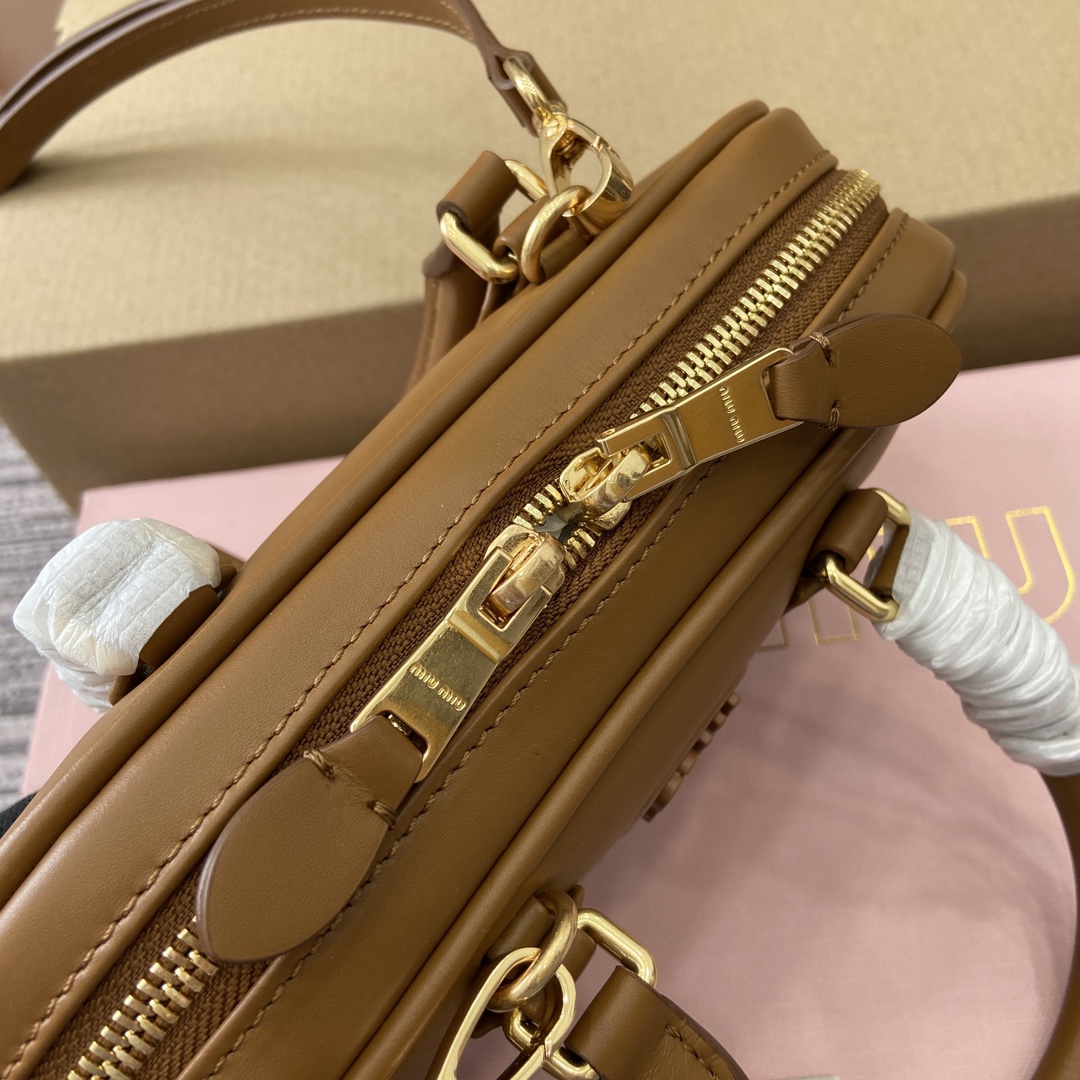 Miu Miu Arcadie Leather Mini Bowling Bag, Brown, 19X10X5cm, Model: 5B 8 i1744539227 7362 8