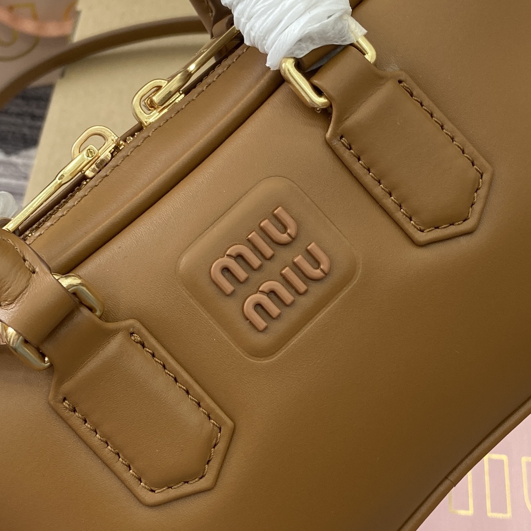 Miu Miu Arcadie Leather Mini Bowling Bag, Brown, 19X10X5cm, Model: 5B 6 i1744539227 7848 4